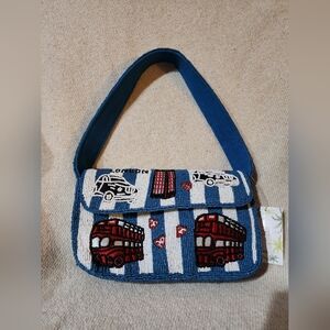 NWT America and Beyond Express London Themed Blue & White Striped Shoulder Purse